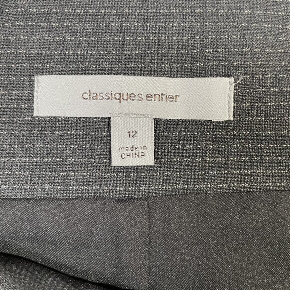 Classiques Wool Stretch Tulip Hem Skirt Size 12 Black Charcoal Pinstripe - Picture 11 of 13